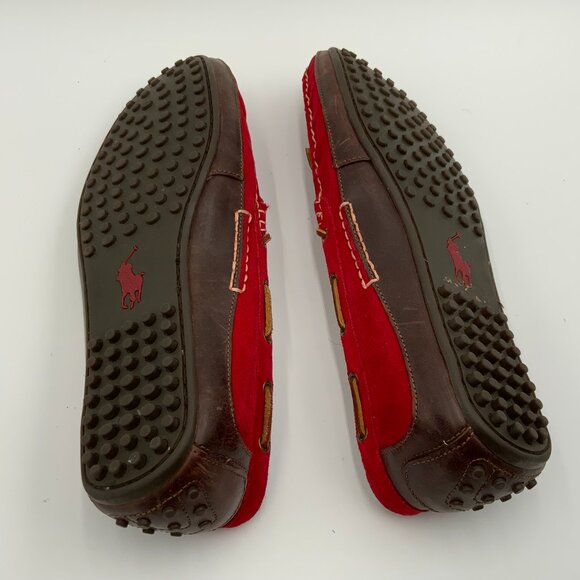 Men's Polo Ralph Lauren Red Suede Leather Driving Mocs Shoes Size 12 D - Picture 3 of 9